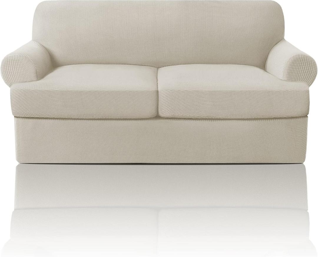 PrinceDeco T Cushion Loveseat Slipcover 3 Pieces Sofa Covers for T Cushion Sofa Stretch Slip Covers for 2 Cushion Couch with 2 Individual T Shape Seat Covers Width Up to 76", Island Fossi