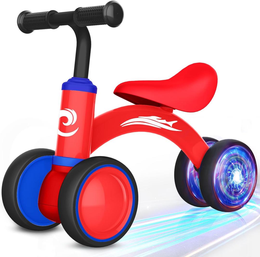 Colorful Lighting Baby Balance Bike Toys for 1 Year Old Boy Girl Gifts, 10-36 Month Toddler Balance Bike, No Pedal 4 Silence Wheels & Soft Seat First Riding on Toys, 1st Birthday Gifts (Red)
