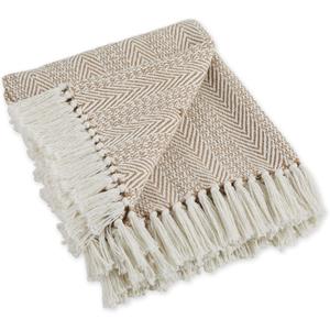 DII Herringbone Striped Collection Cotton Throw Blanket, 50x60, Stone