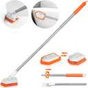 JEHONN 2-in-1 Tub and Tile Cleaning Brush with Long Handle, Shower Scrubber with Detachable Stiff Bristle Scrub Brush and Sponge Head for Bathroom, Bathtub, Floor
