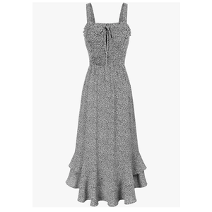 GRACE KARIN Women's 2025 Summer Floral Boho Dress Square Neck Strapped Swing A Line Sundress Beach Long Maxi Outfits, size XL