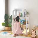 Wooden Dollhouse Bookshelf, 3-Tier Kids Dollhouse Bookcase for Books & Toys Storage Organizer Shelves, Large Doll House for Kids Rooms, Playroom, Nursery, Classroom Gift for Aged 3+, 2.64 Inches