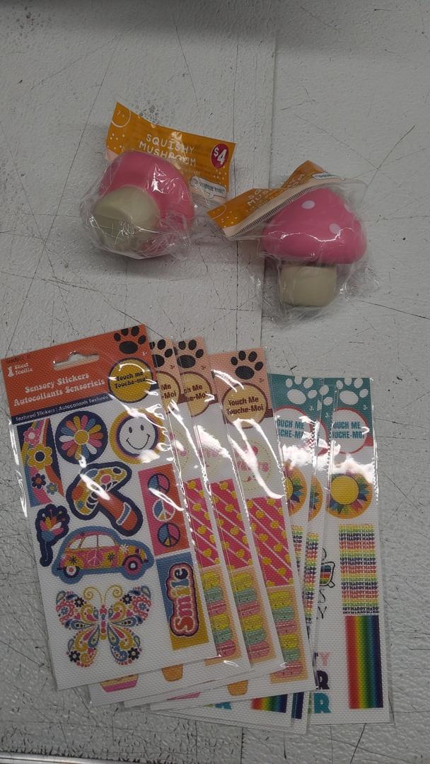 Set of 2 Pink Mushroom Fidget Toys, Pack of 7 Fidget stickers