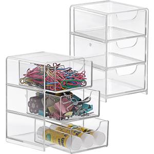 BTSKY 2 Pack Small Acrylic Storage Organizer with Drawers, 3-Layer Clear Desktop Organizer for Office Supplies Mini Storage Box with Drawers for Desk, Desktop Makeup Drawer Jewelry Storage Box