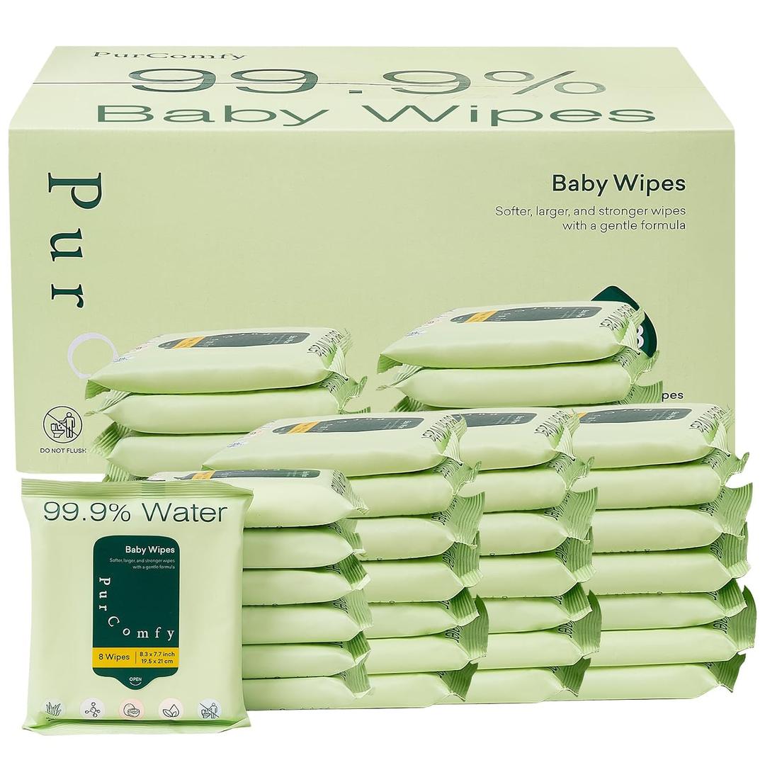 PurComfy Travel Baby Wipes, 42 Travel Pack Baby Wipes with Plant Based, Hypoallergenic for Sensitive Newborn Skin, Total 336 Count Wipes