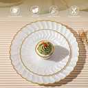 Lullaby 60PCS Pearl White Scalloped Plastic Plates with Gold Rim, Disposable Elegant Plates Include 30pcs Dinner Plate 10.25", 30pcs Dessert Plate 7.5", Perfect for Daily Use, Wedding and Party