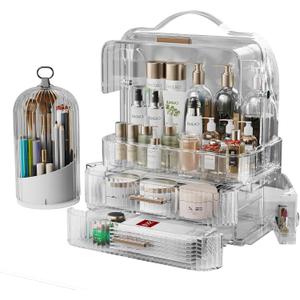 Makeup Organizer, Skincare Holder Bathroom Counter Organizer, Birthday Mothers Day Gifts for Mom Women Teen Girl, Storage Box Cosmetic Display Cases for Vanity, Dresser, Countertop (Clear)