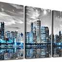 SERIMINO Chicago Skyline Wall Art for Living Room, Modern City Pictures Canvas Wall Decor for Office Bedroom 3 Pieces Set Night Scene Prints Paintings for Home 16"X24"