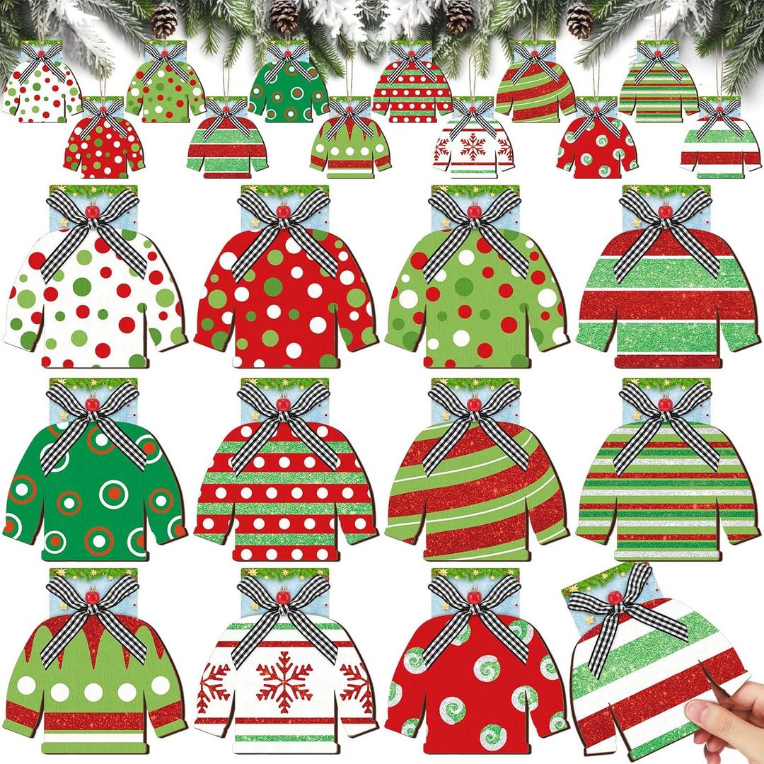 Dispo Wreath 12 Pcs Winter Card Holder Gift Ugly Sweater Shaped Wooden Money Holders Money and Card Sleeves Thank You Appreciation Gift Decor(Dot)