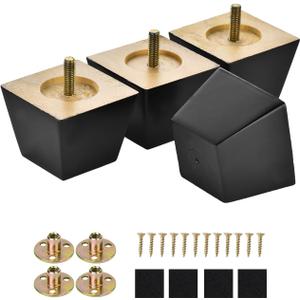 Maricome 2 Inches Furniture Feet for Couch Sofa Set of 4, Replacement Furniture Legs Black Wood Legs M8 Bolt Predrilled