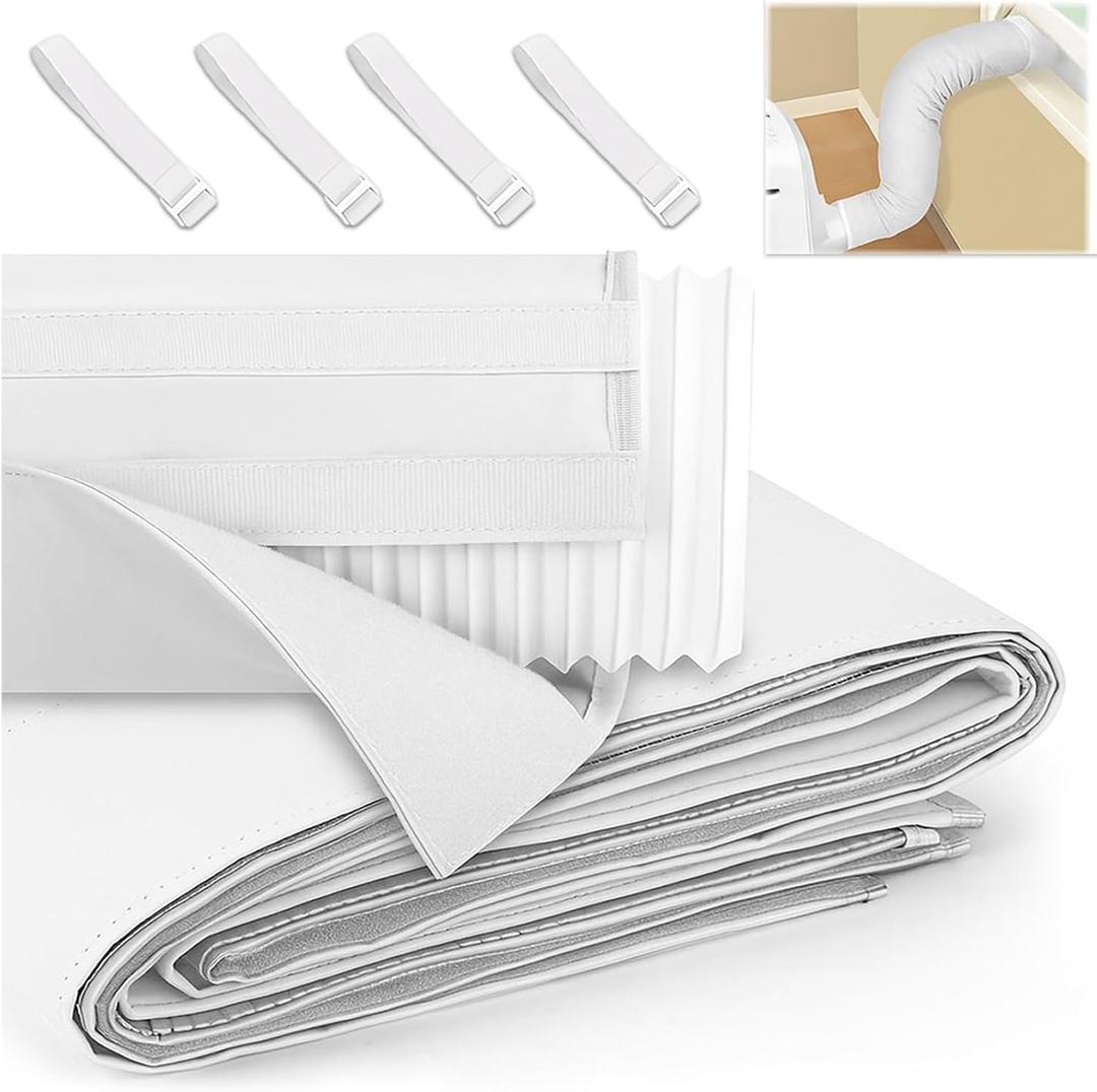 Angooni Portable AC Hose Cover, 59" Flexible and Thick Wrap, Light Gray | AC Hose Insulation Sleeve, Fits 5-5.9 in Diameter, 3-Layer Heat Protection, Strong Velcro with 4 Straps, Reduces Heat