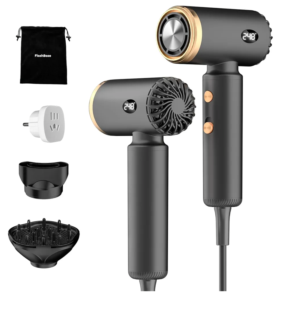 Travel Hair Dryer, Dual Voltage Mini Ionic Blow Dryer for Fast Drying, Compact Lightweight Hair Dryer with Magnetic Diffuser for Home & Travel, Portable Hairdryer International 110-240V (Black)