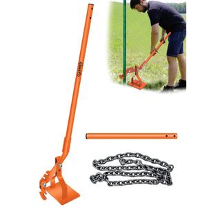 Dual-Purpose Fence Post Puller, Portable T Post Stake Puller Tool, Fit for Small Wood Piles Steel Bars Fences T-Post Concrete Stake, 2 Types of Clips + Iron Chain