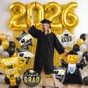 Graduation Party Decorations 2026 Graduation Balloons - 13Pcs Black Gold Graduation Foil Balloons Class of 2026 with Ribbons - Grad Mylar Balloons for Grad Decorations Supplies, College, High School