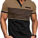 Mens T-Shirts Short Sleeve Button Casual Stylish Basic Tees Work Striped Shirts Henley Summer Lightweight Stretch Top (XXL)