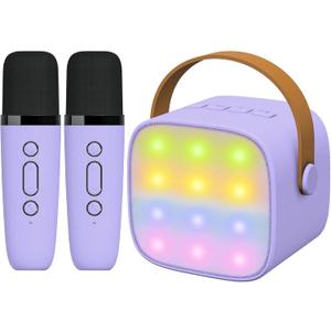 Karaoke Machine for Kids Age 4-12 Kids Microphone with 2 Wireless Mics Portable Bluetooth Karaoke Speaker with LED Lights for Kids&Adults Toys for 5 6 7 8 9 10 11 Years Teens Girl Boys Purple