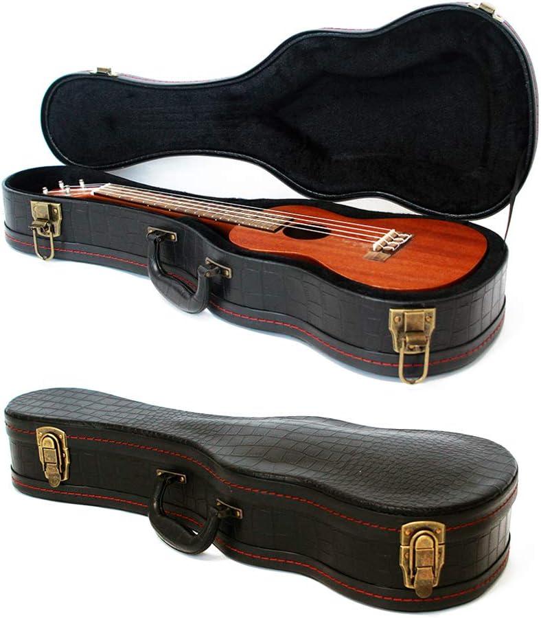 Ukulele Hard Case, Concert Ukulele Case - 23/24 Inch Crocodile Pattern Leather Bulge Surface with Plush Interior (Black)
