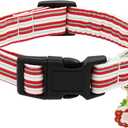 Bubblepup Christmas Dog Collar, Soft Cotton Pet Collars Red Stripe Dog Collars for Small Medium Large Dogs