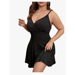Floerns Women's Plus Size Sleeveless Glitter Dress Wrap V Neck Flared Short Dress, size 2XL