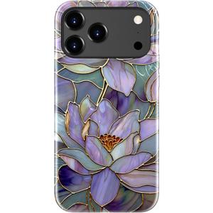 ZADORN for iPhone 17 Pro Case Cute - Wireless Charging Compatible - Dual-Layer Soft Silicone + Hard Shell - Trendy Floral Design - Glossy Phone Cover for Women - Blooming Purple Lotus