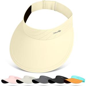 Sun Visor for Women Wide Brim Summer UPF50+ UV Protection Seamless Sun Hats Foldable Beach Cap (One Size, Beige)