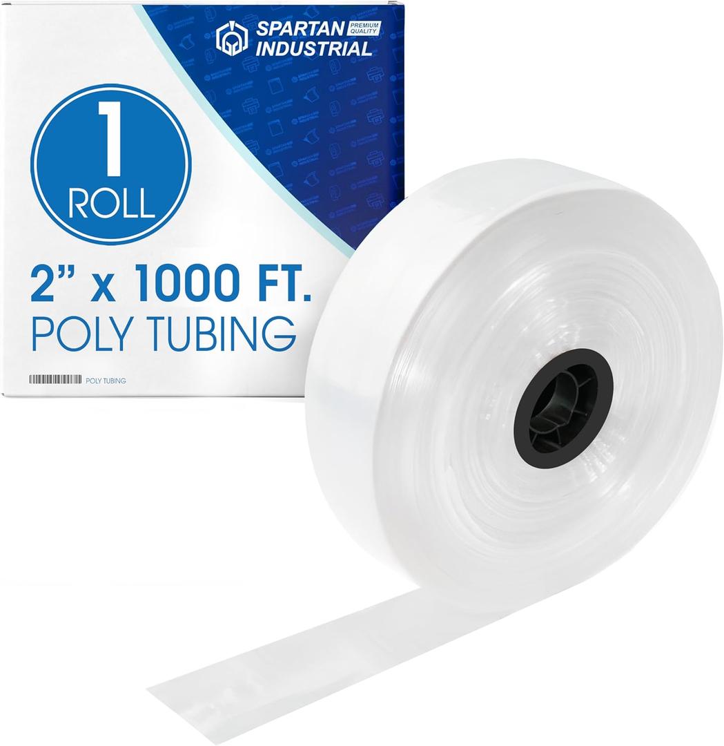 Spartan Industrial 2" Wide LDPE Flat Poly Tubing Mini Roll, 2" W x 1000' L, 2 Mil | Ideal for Tailored Poly Bag Packaging and Safe Storage of Food, Electronic Components and Accessories