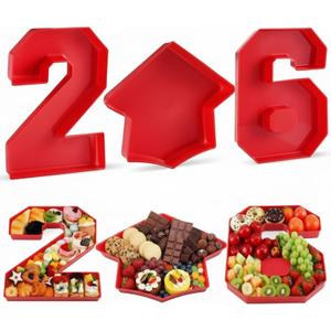 Tellingyou 3 Pcs 13.7" 2026 Graduation Fillable Letter, Plastic Number Trays for Food 2026, Charcuterie Number, Grad Fillable Letter for Class of Congrats Grad Party Supplies(2026,Red)