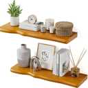 Solid Wood Live Edge Floating Shelves Set of 2 – 24" Rustic Wall Shelf with Hidden Bracket System, Wall Mounted Shelves for Bathroom, Kitchen, Living Room, Bedroom (Honey Walnut)