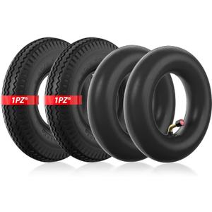 1PZ T25-XX2 2.80/2.50-4" Tire & Inner Tube with TR87 Bent Valve Stem for Utility Cart Dolly Hand Truck Wheelbarrows Trolly Lawn Mowers (2 Set)