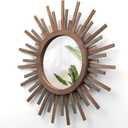 24 Inch Boho Sunburst Mirror, Decorative Rustic Farmhouse Wall Decor for Living Room, Bedroom, Bathroom, Hallway - Tricolor Wood Frame