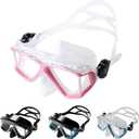 Scuba Diving Mask Panoramic 4 Lens, Tempered Glass Snorkeling Dive Mask with Nose Cover, Anti Fog Snorkel Goggles Gear, Adult Youth Swim Mask for Diving, Snorkeling, Swimming (Pink)