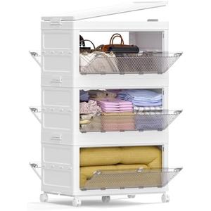 Himix Large Storage Bins with Lids, 66Gal/ 264QT Stackable Collapsible Plastic Bins with Wheels, Closet Organizers for Bedroom, Kids Room, Living Room, Garage