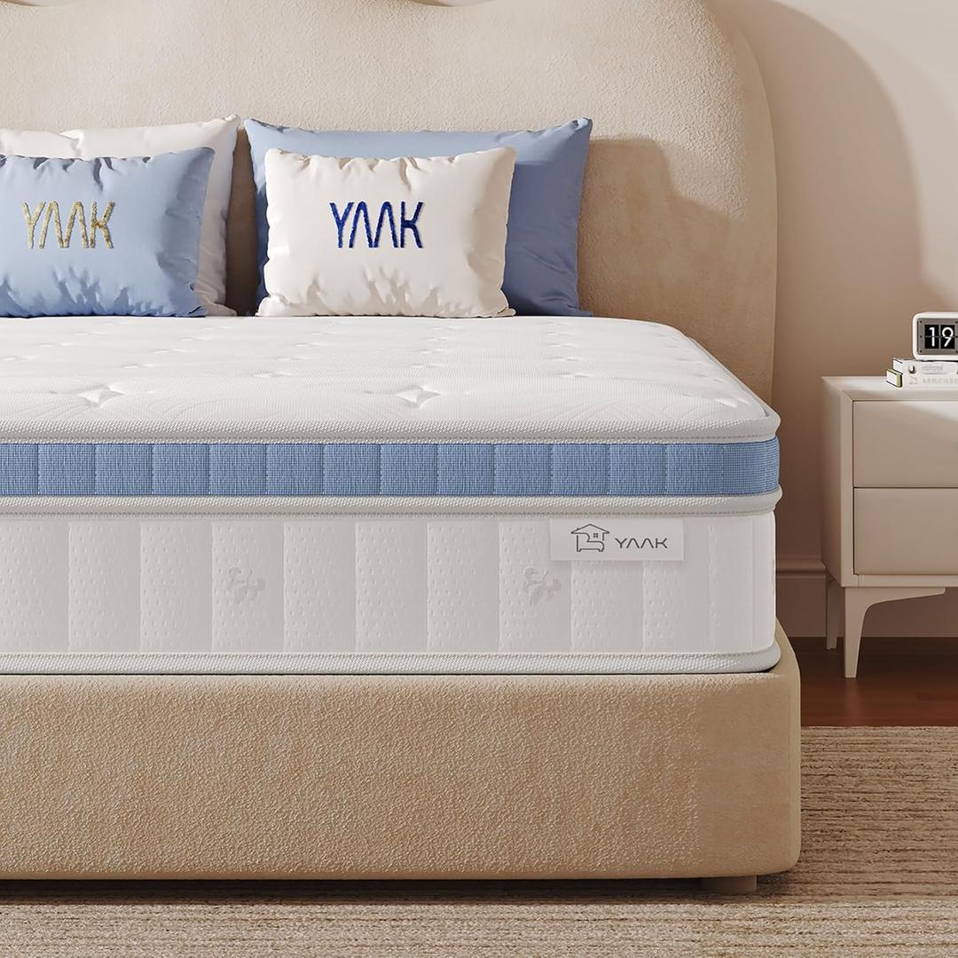 Yaak Twin Mattress 12 Inch, Hybrid Mattress in a Box Twin Size, Individual Pocket Spring Single Bed with Breathable Memory Foam, Pressure Relief, Medium Firm for Teenagers and Kids
