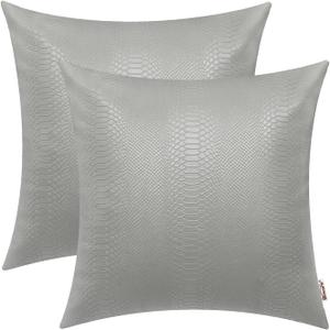 BRAWARM Gray Leather Throw Pillows 18 X 18 Inches, Snake Leather Pillow Covers Pack of 2, Faux Leather Decorative Pillow Covers for Couch Living Room Garden Bed Sofa Home