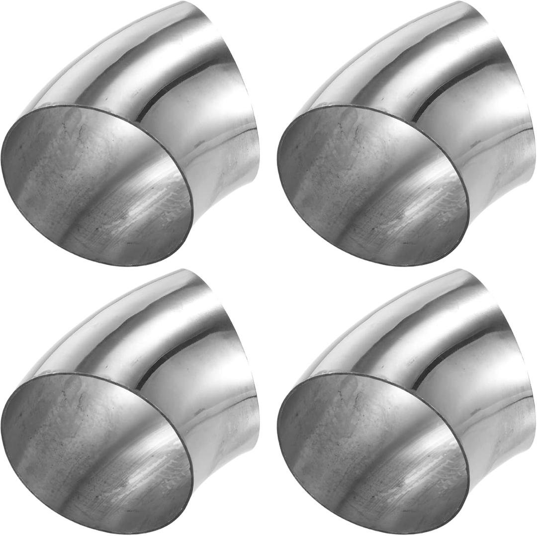 X AUTOHAUX 4 Pcs OD 3 Inch 45 Degree SS304 Stainless Steel Bend Tube Exhaust Elbow Pipe for Car Modified Exhaust System 3" Piping Silver Tone (4 Pack)
