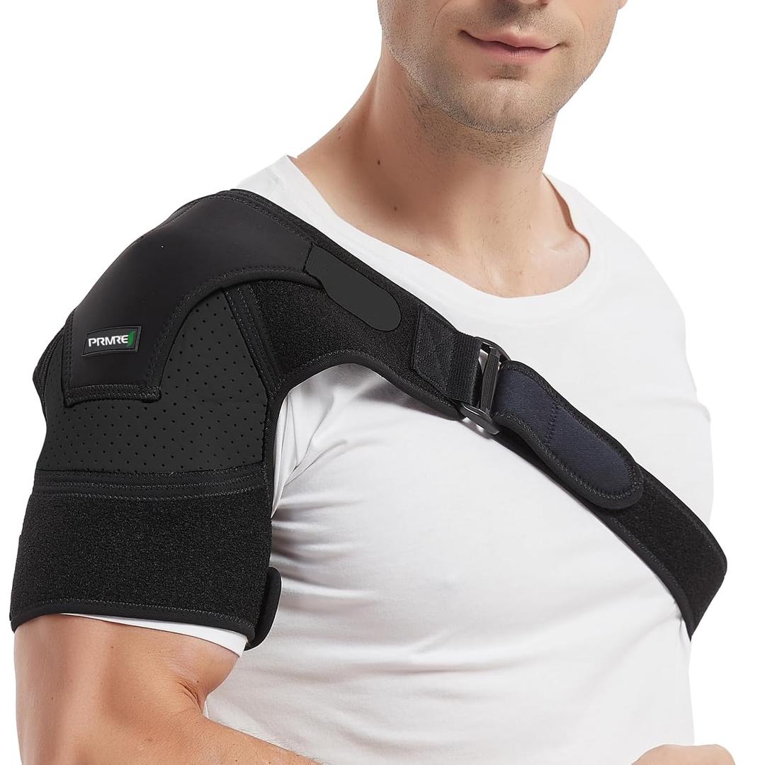Shoulder Brace for Men and Women - Adjustable Stability Sleeve Wrap for Torn Rotator Cuff - AC Joint Pain Relief - Tendonitis - Fits Right or Left Shoulder Support (Black, S-M)