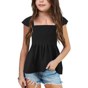 Bingerlily Girls Summer Casual Tops Square Neck T Shirts Cute Smocked Top Tees (11 Years, Black) Bingerlily Girls Summer Casual Tops Square Neck T Shirts Cute Smocked Top Tees (11 Years, Black)