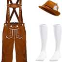 QZYL Lederhosen Men, Oktoberfest Costume Set, Traditional Bavarian Lederhosen Hat Socks Outfit for Men Oktoberfest Party  SIZE XL 