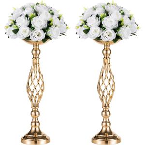 2 Pcs Versatile Metal Flower Arrangement & Candle Holder Stand Set for Wedding Party Dinner Centerpiece Event Restaurant Hotel Decoration (Gold, 2 x M)