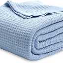 Bedsure 100% Cotton Bed Sheets Set King Size for Bed - Breathable and Soft, Waffle Weave Blanket for Summer Spring, Sky Blue