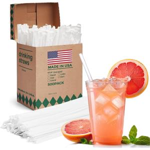 Glotoch Express 500 PCS Individually Wrapped Clear Plastic Straws, 10.25'' Long, 0.24'' Diameter Disposable Drinking Straws for Every Occasion, Party, Made in USA