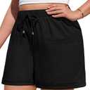 Yusongirl Plus Size Casual Shorts for Women Casual Elastic Wide Leg Drawstring Lightweight Summer Pull On Shorts with Pockets (Black)