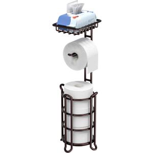 Toilet Paper Holder Stand Tissue Paper Roll Dispenser with Shelf for Bathroom Storage Holds Reserve Mega Rolls-Bronze
