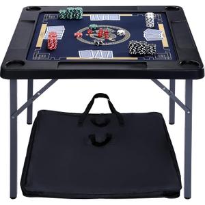 Queensell Folding Game Table with Double Sided Mat, Foldable Board Game Table for Mahjong, Domino, Poker, Puzzle, Card - 35 x 35 x 27 Inches with Storage Bag