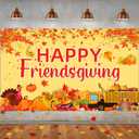 Oudain Large Thanksgiving Banner Decorations 73 x 43 Inch Happy Friendsgiving Backdrop Friendsgiving Party Decorations Pumpkin Maple Turkey Banner for Fall Thanksgiving Indoor Outdoor Photo Booth Prop