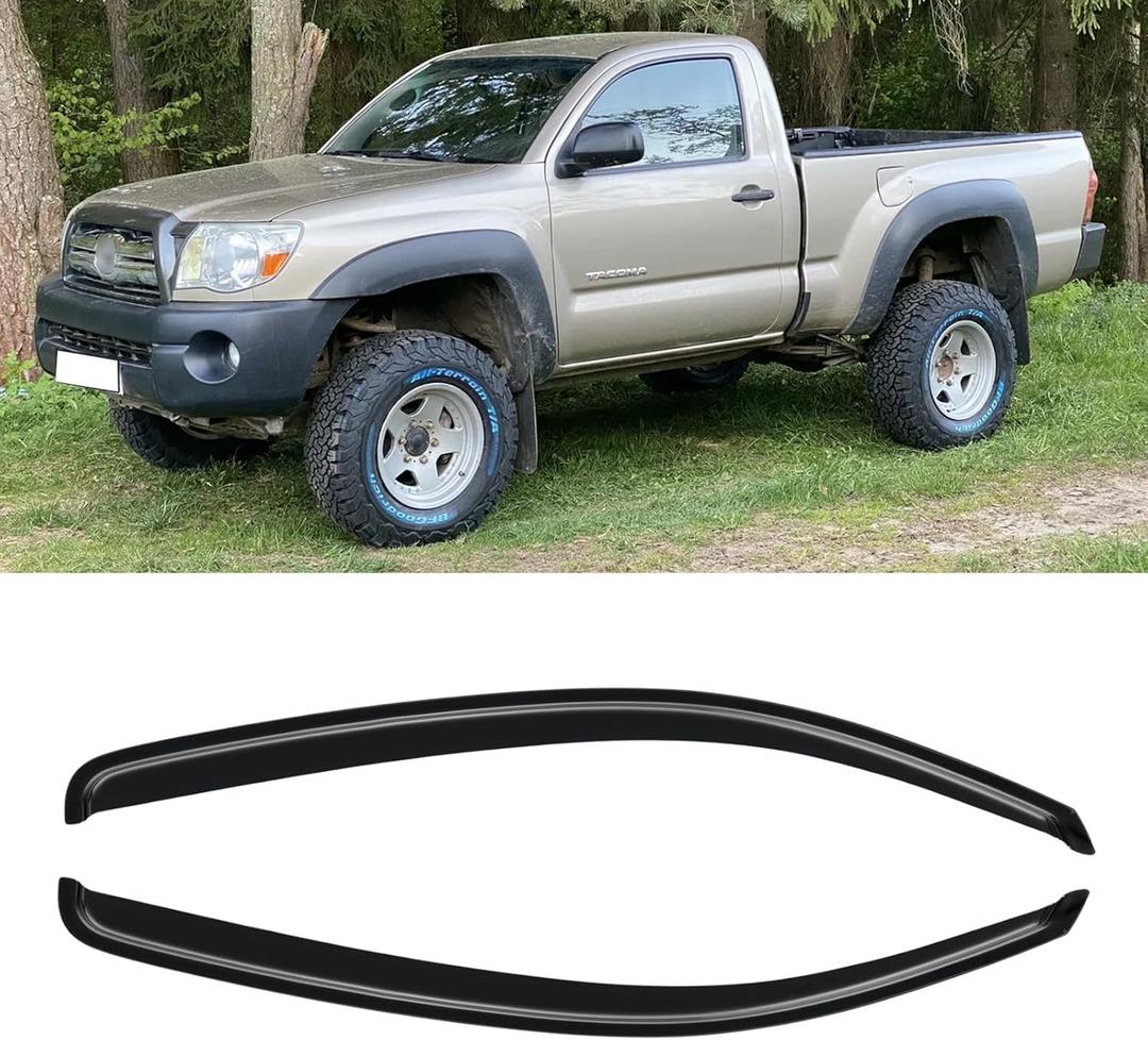 Window Visor for 2005-2015 Toyota Tacoma Standard/Regular Cab 2 Door, Out-Channel Rain Guards Shields Vent Deflector Shade Wind Dark Smoke 06 07 08 09 10 11, Outside-Mount, 4PCS