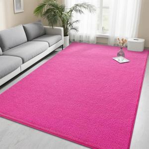 Foxmas 4x6 Area Rugs for Bedroom Living Room, Hot Pink Soft Thickened Memory Foam Carpet, Non-Slip Washable Indoor Modern Minimalist Shaggy Rug for Boys Girls Dorm Home Decor