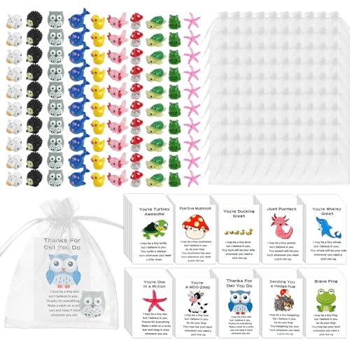 MATNHZUF 100 Sets Employee Appreciation Gifts Bulk, Animal Pun Note Cards Inspirational Pocket Favors Staff Appreciation Gifts, Resin Animals Thank You Gift Bulk for Coworkers