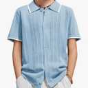 Arshiner Boys Button Down Shirt Short Sleeve Knit Shirt Summer Vintage Fashion Casual Beach Shirts for Kids Size 9-10