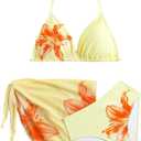 RoseSeek Girl's 3 Piece Swimsuits Floral High Waisted Bikini Bathing Suit with Mesh Coverups Skirt (Yellow), 13Y